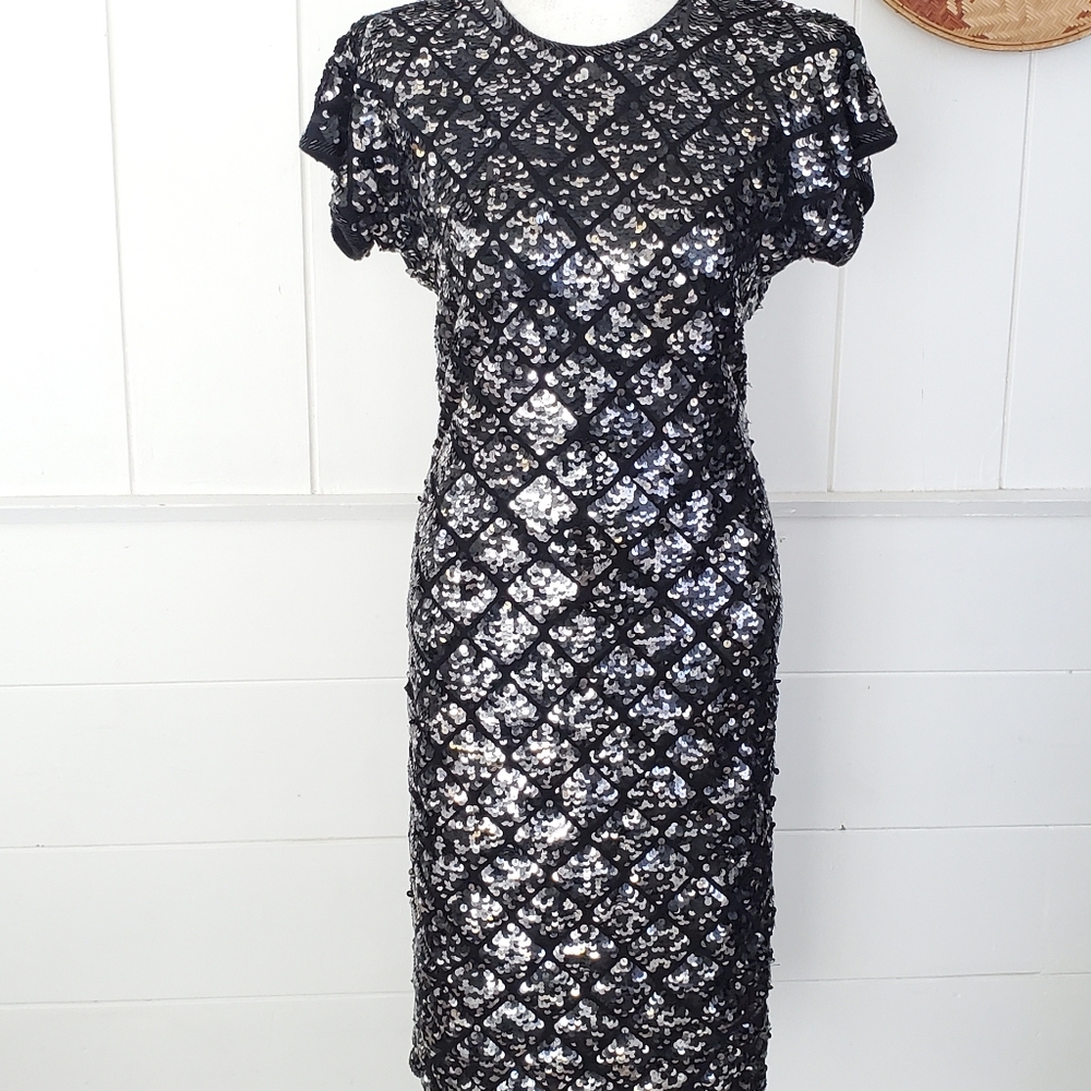Cathy Hardwick black, Silver Gold Sequined dress